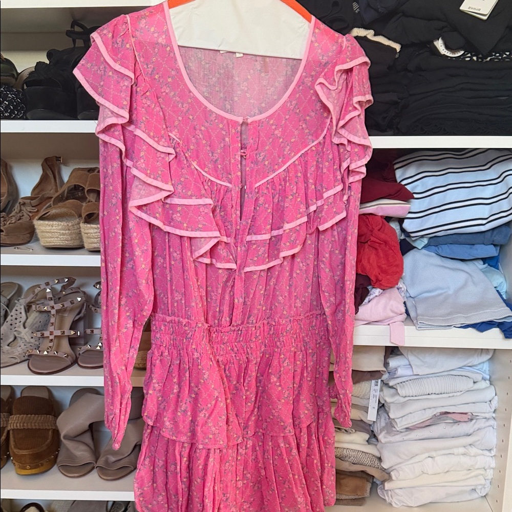 LoveShackFancy Fuchsia Floral Ruffle Dress